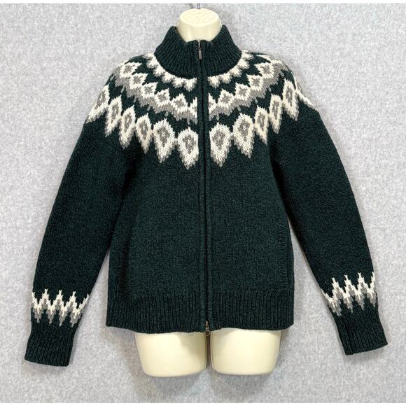 LL Bean Full Zip Cardigan Sweater Size S Classic Rag 100% Lambs Wool Fair Isle - Picture 1 of 16